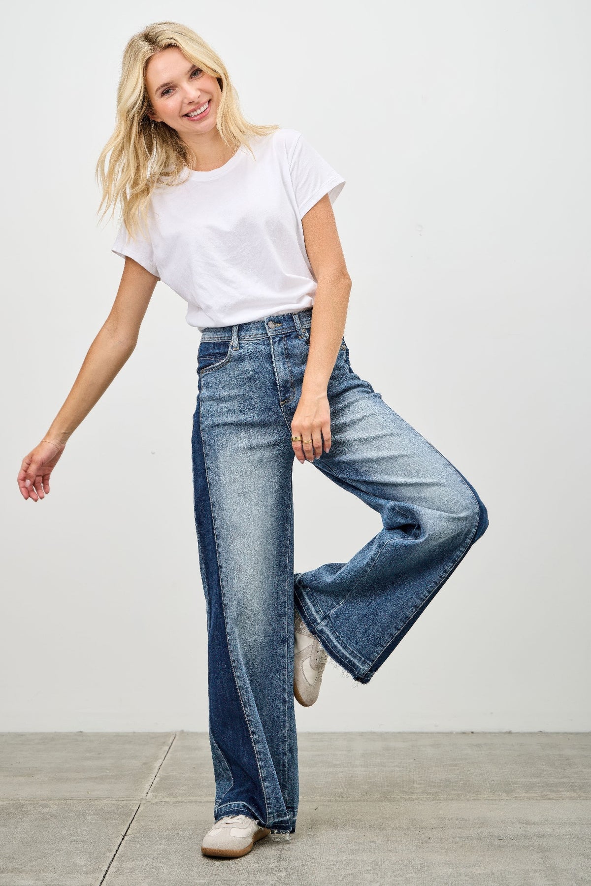 Saige High Rise Release Hem Wide Leg Jeans with Side Contrast-SAIGE DENIM-Reef Love