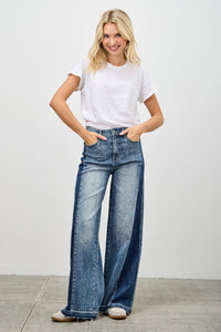 Saige High Rise Release Hem Wide Leg Jeans with Side Contrast-SAIGE DENIM-Reef Love