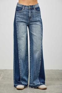 Saige High Rise Release Hem Wide Leg Jeans with Side Contrast-SAIGE DENIM-Reef Love