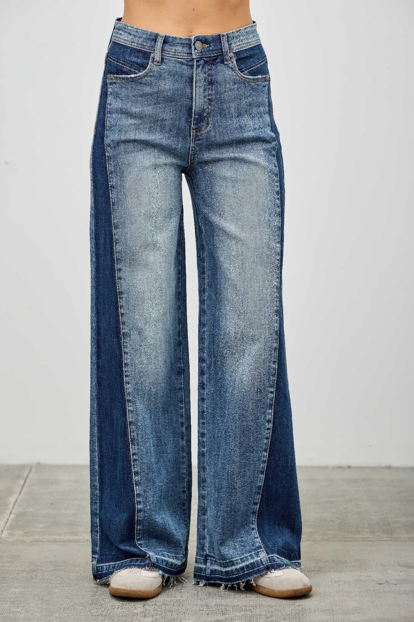 Saige High Rise Release Hem Wide Leg Jeans with Side Contrast-SAIGE DENIM-Reef Love