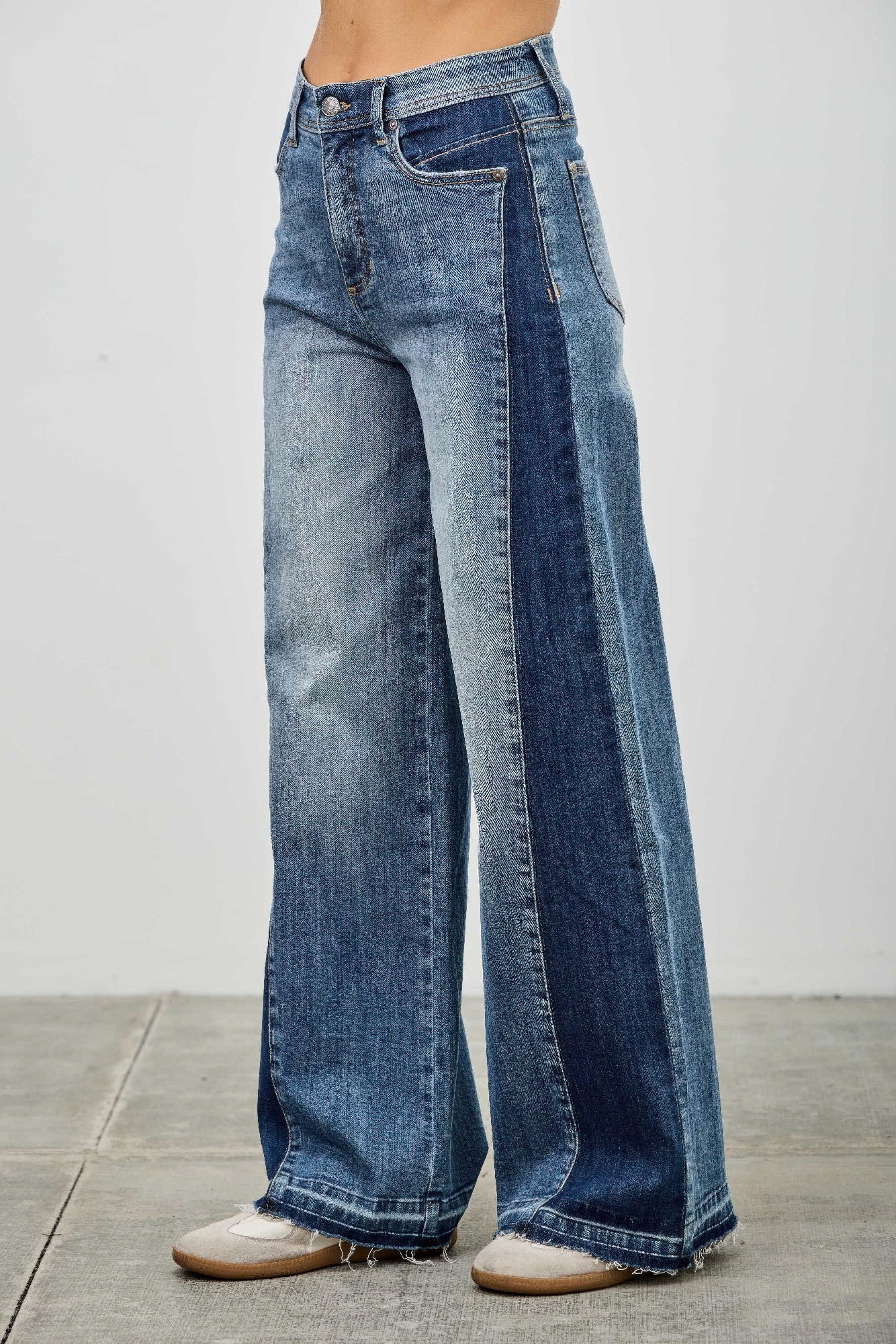 Saige High Rise Release Hem Wide Leg Jeans with Side Contrast-SAIGE DENIM-Reef Love