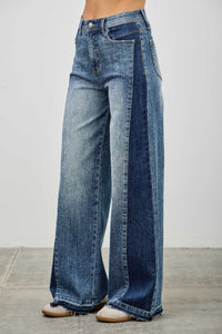 Saige High Rise Release Hem Wide Leg Jeans with Side Contrast-SAIGE DENIM-Reef Love