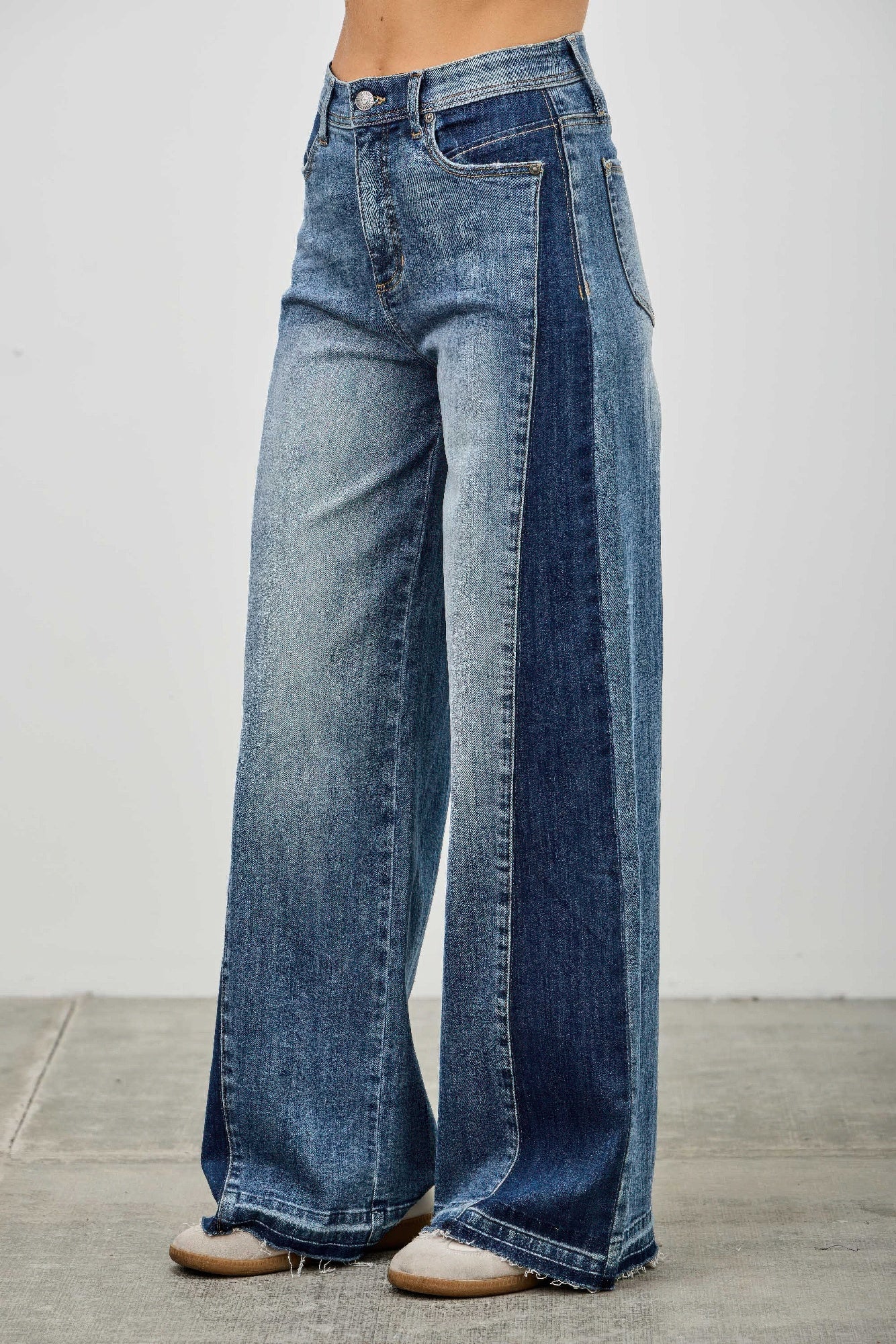Saige High Rise Release Hem Wide Leg Jeans with Side Contrast-SAIGE DENIM-Reef Love