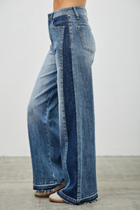 Saige High Rise Release Hem Wide Leg Jeans with Side Contrast-SAIGE DENIM-Reef Love