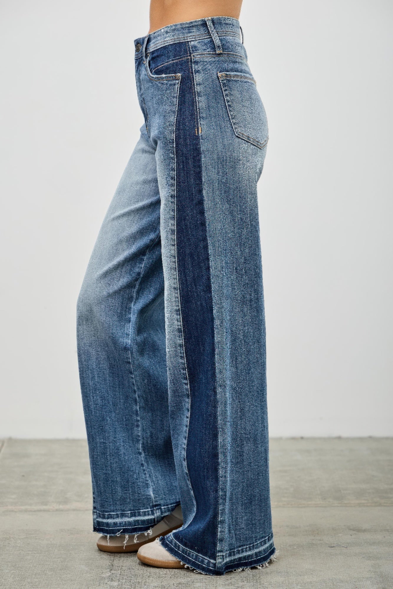 Saige High Rise Release Hem Wide Leg Jeans with Side Contrast-SAIGE DENIM-Reef Love