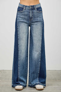 Saige High Rise Release Hem Wide Leg Jeans with Side Contrast-SAIGE DENIM-Reef Love