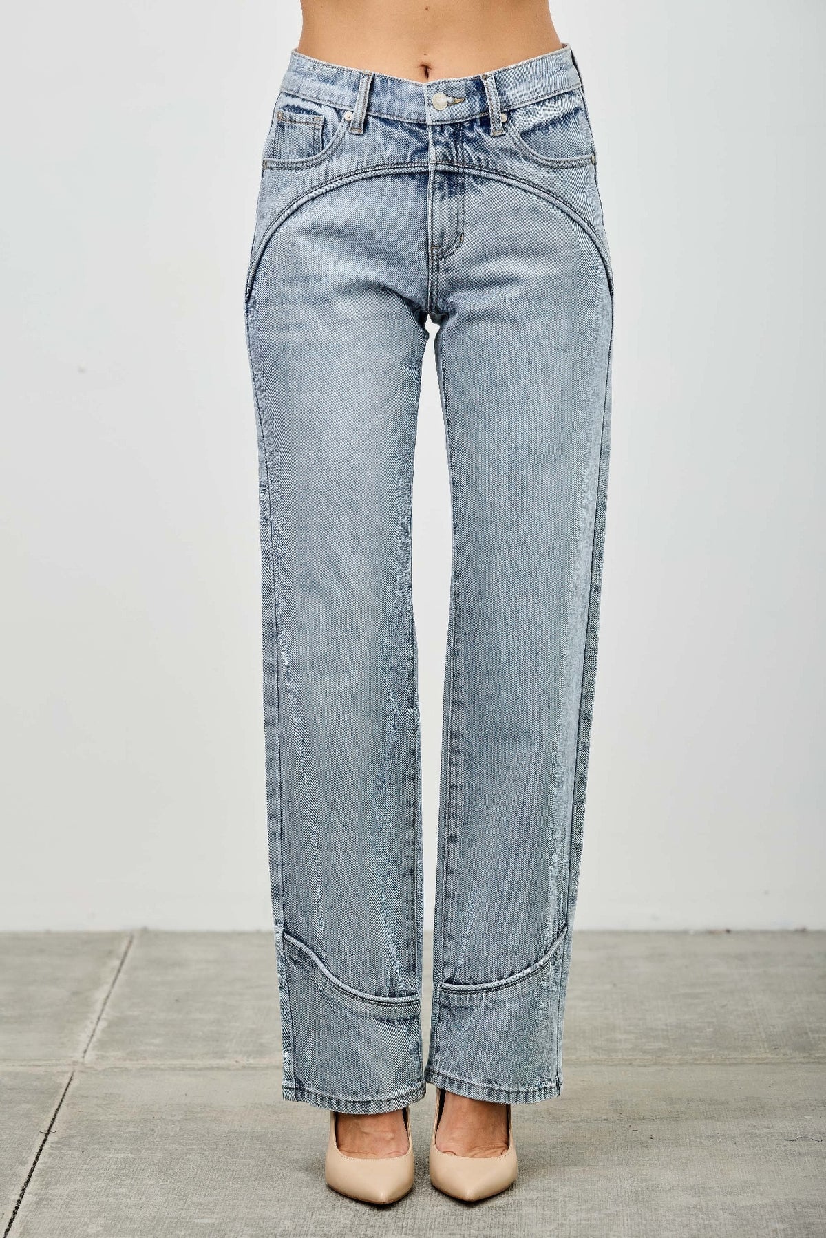 Saige Mid Rise Straight With Piping Detail Jeans, Light Wash-SAIGE DENIM-Reef Love