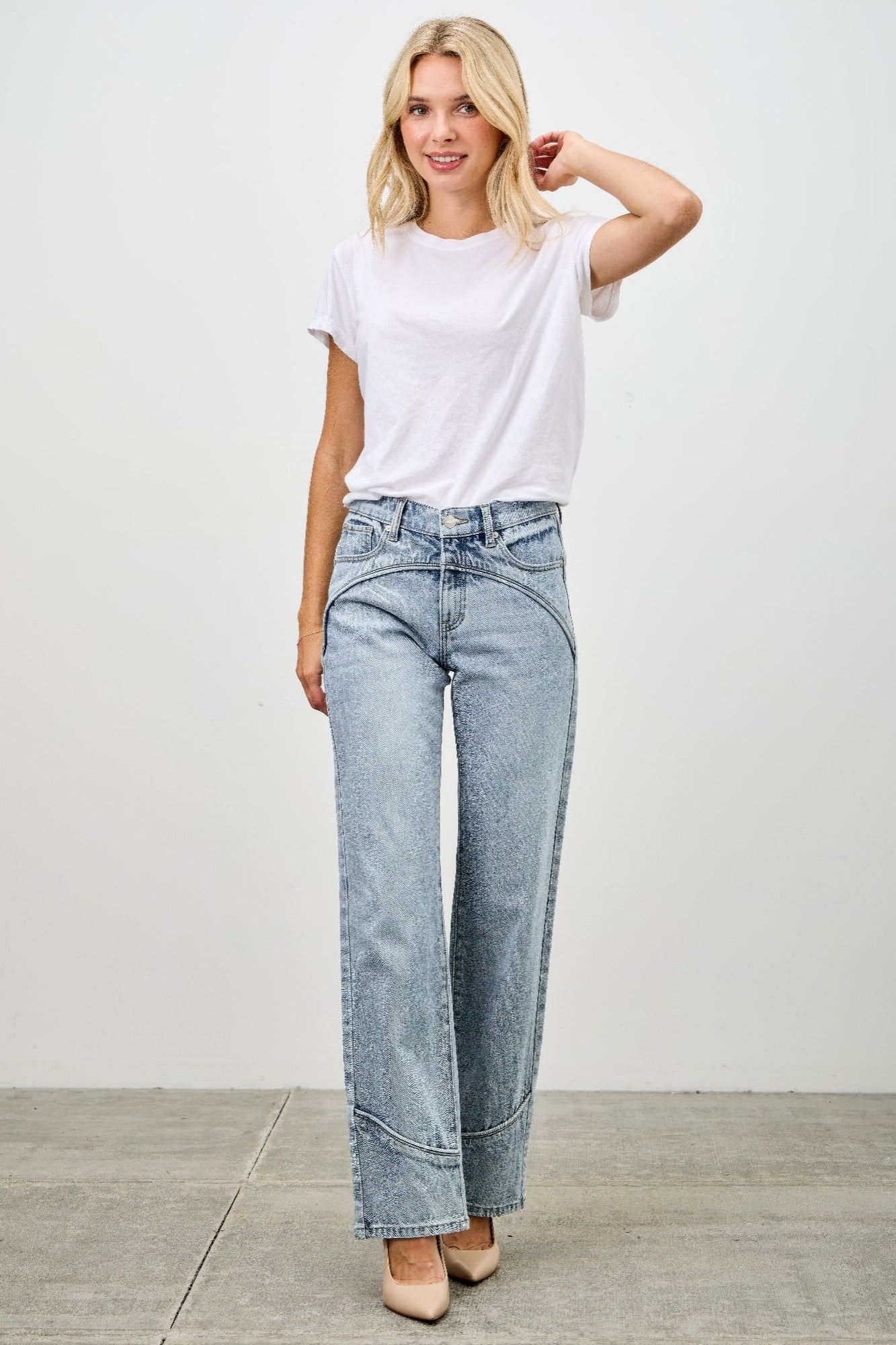 Saige Mid Rise Straight With Piping Detail Jeans, Light Wash-SAIGE DENIM-Reef Love