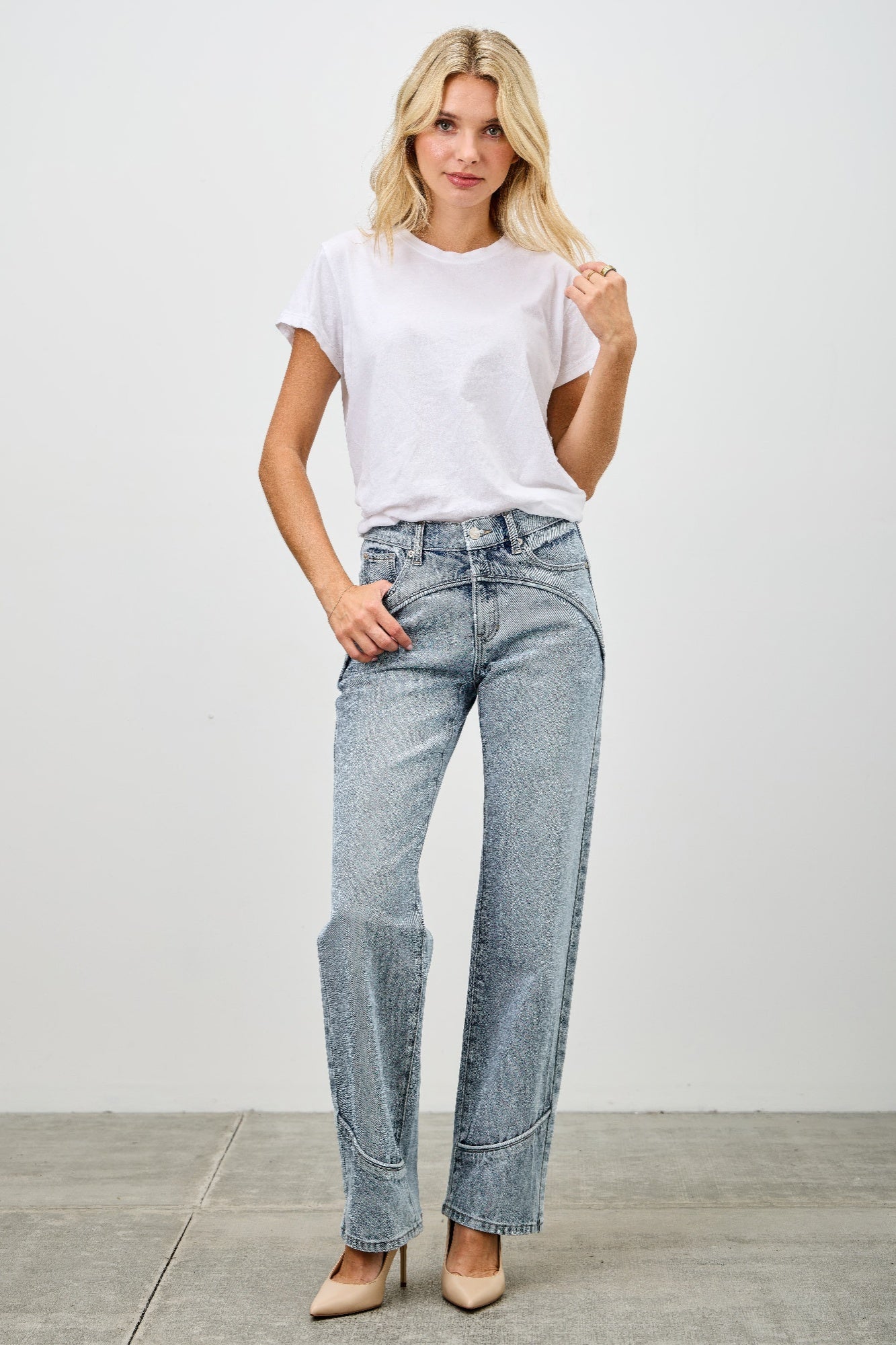 Saige Mid Rise Straight With Piping Detail Jeans, Light Wash-SAIGE DENIM-Reef Love