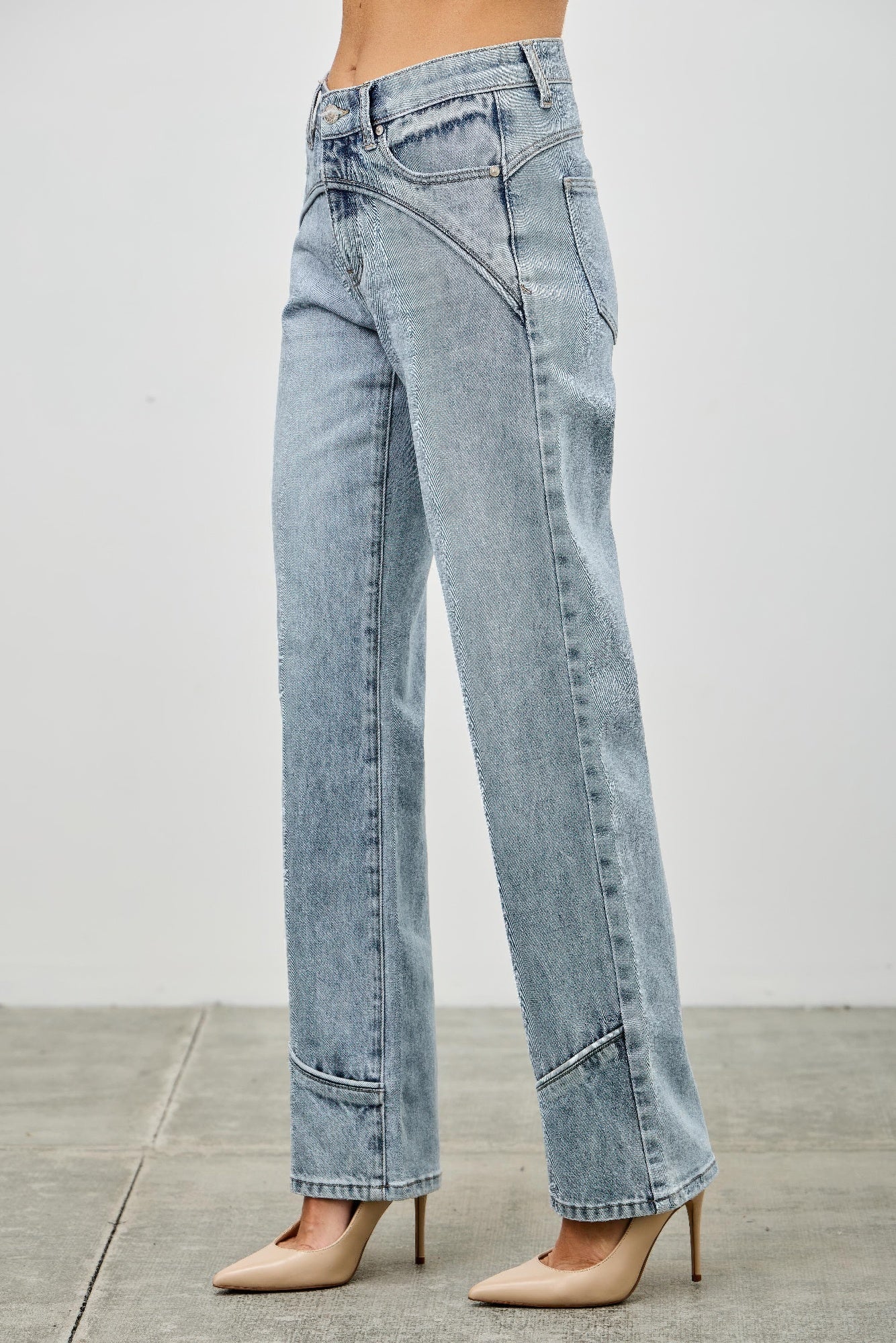 Saige Mid Rise Straight With Piping Detail Jeans, Light Wash-SAIGE DENIM-Reef Love