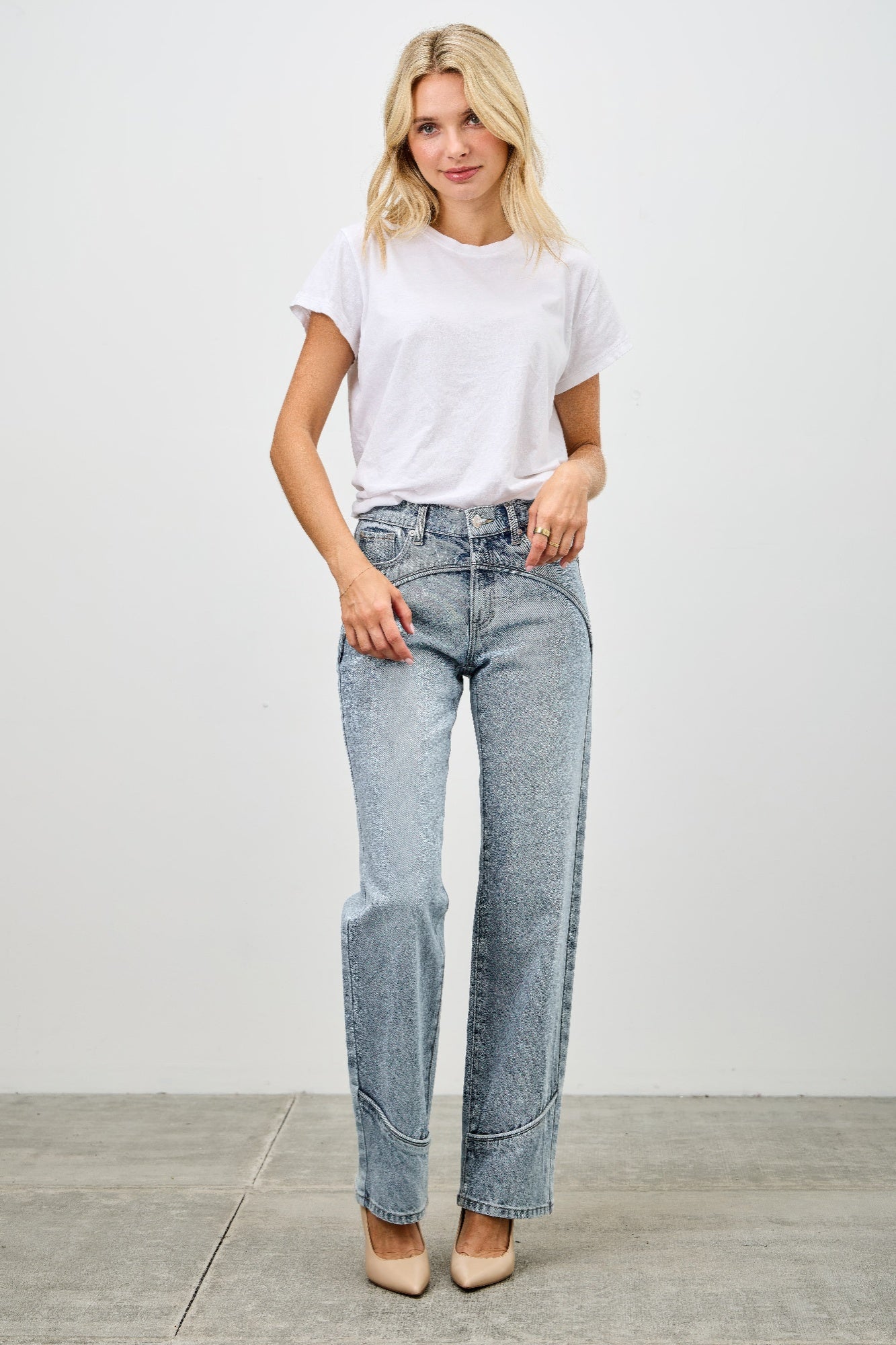 Saige Mid Rise Straight With Piping Detail Jeans, Light Wash-SAIGE DENIM-Reef Love