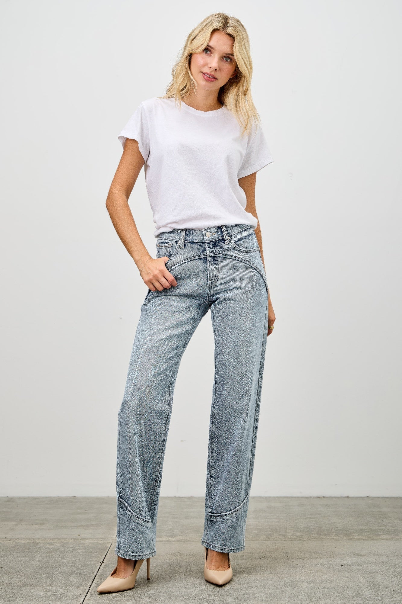 Saige Mid Rise Straight With Piping Detail Jeans, Light Wash-SAIGE DENIM-Reef Love