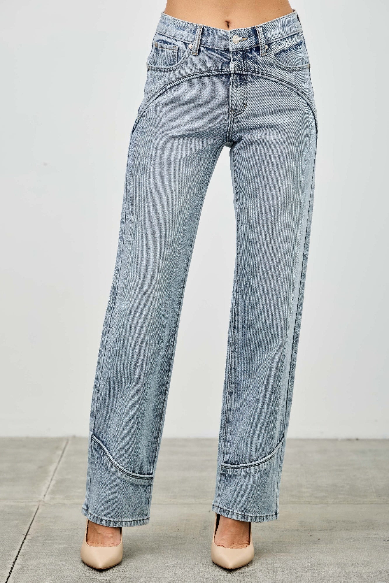Saige Mid Rise Straight With Piping Detail Jeans, Light Wash-SAIGE DENIM-Reef Love