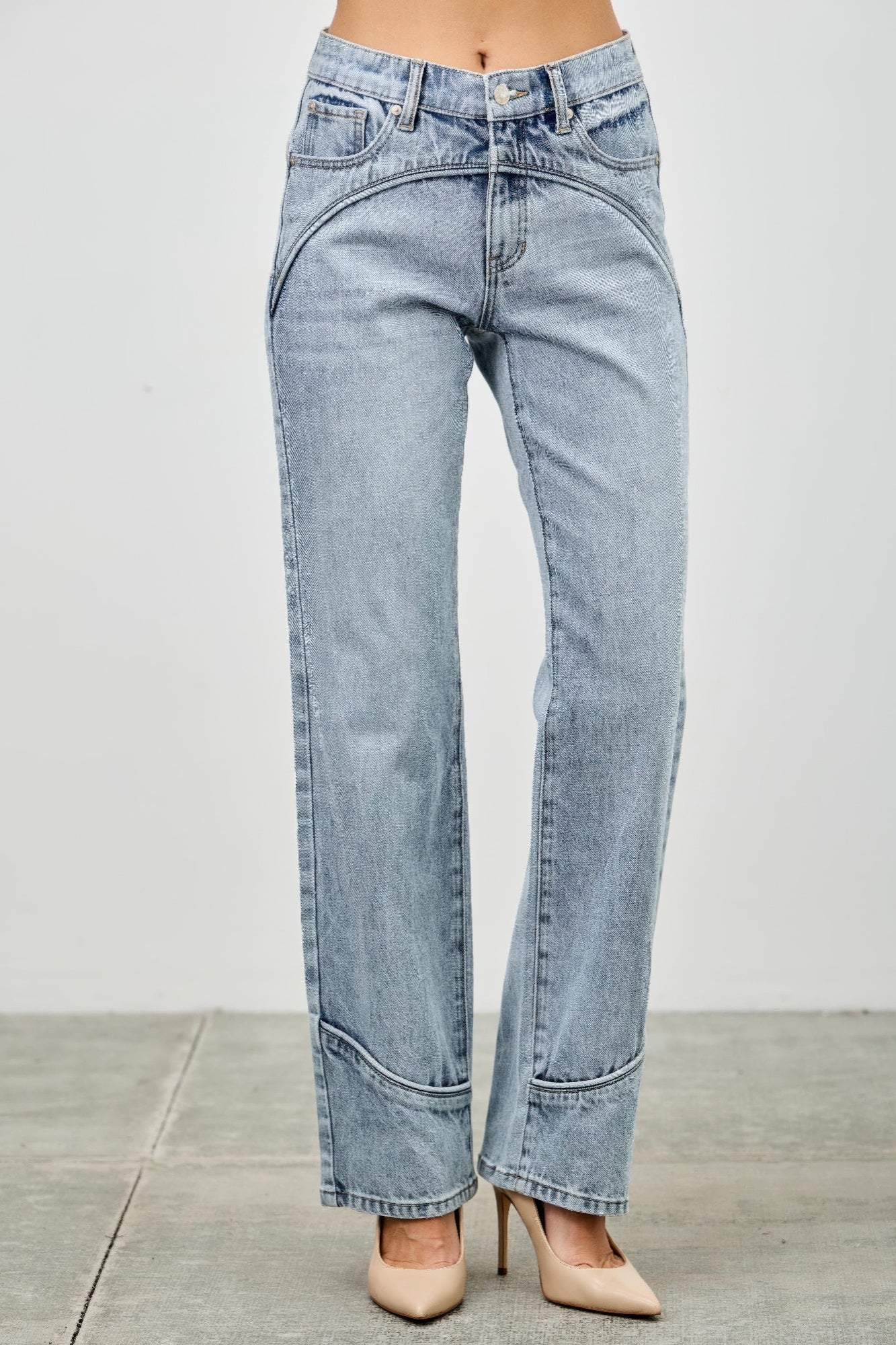 Saige Mid Rise Straight With Piping Detail Jeans, Light Wash-SAIGE DENIM-Reef Love