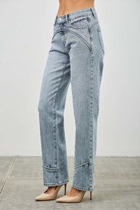 Saige Mid Rise Straight With Piping Detail Jeans, Light Wash-SAIGE DENIM-Reef Love