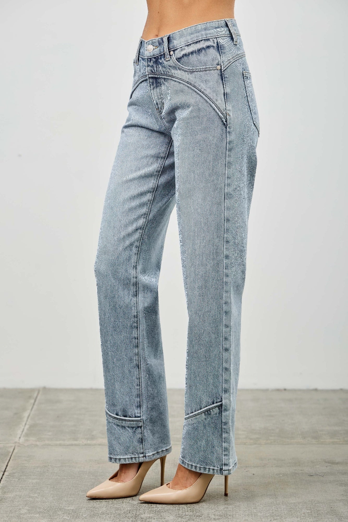 Saige Mid Rise Straight With Piping Detail Jeans, Light Wash-SAIGE DENIM-Reef Love