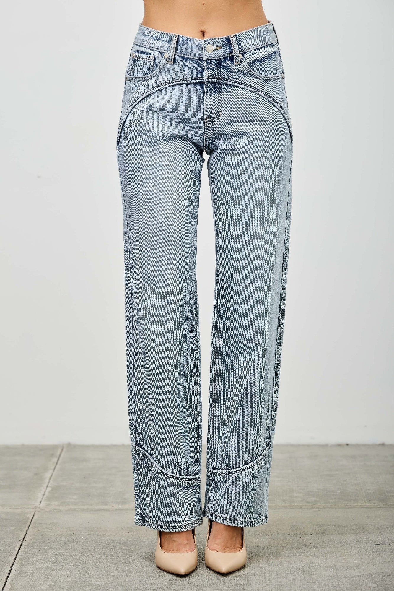 Saige Mid Rise Straight With Piping Detail Jeans, Light Wash-SAIGE DENIM-Reef Love