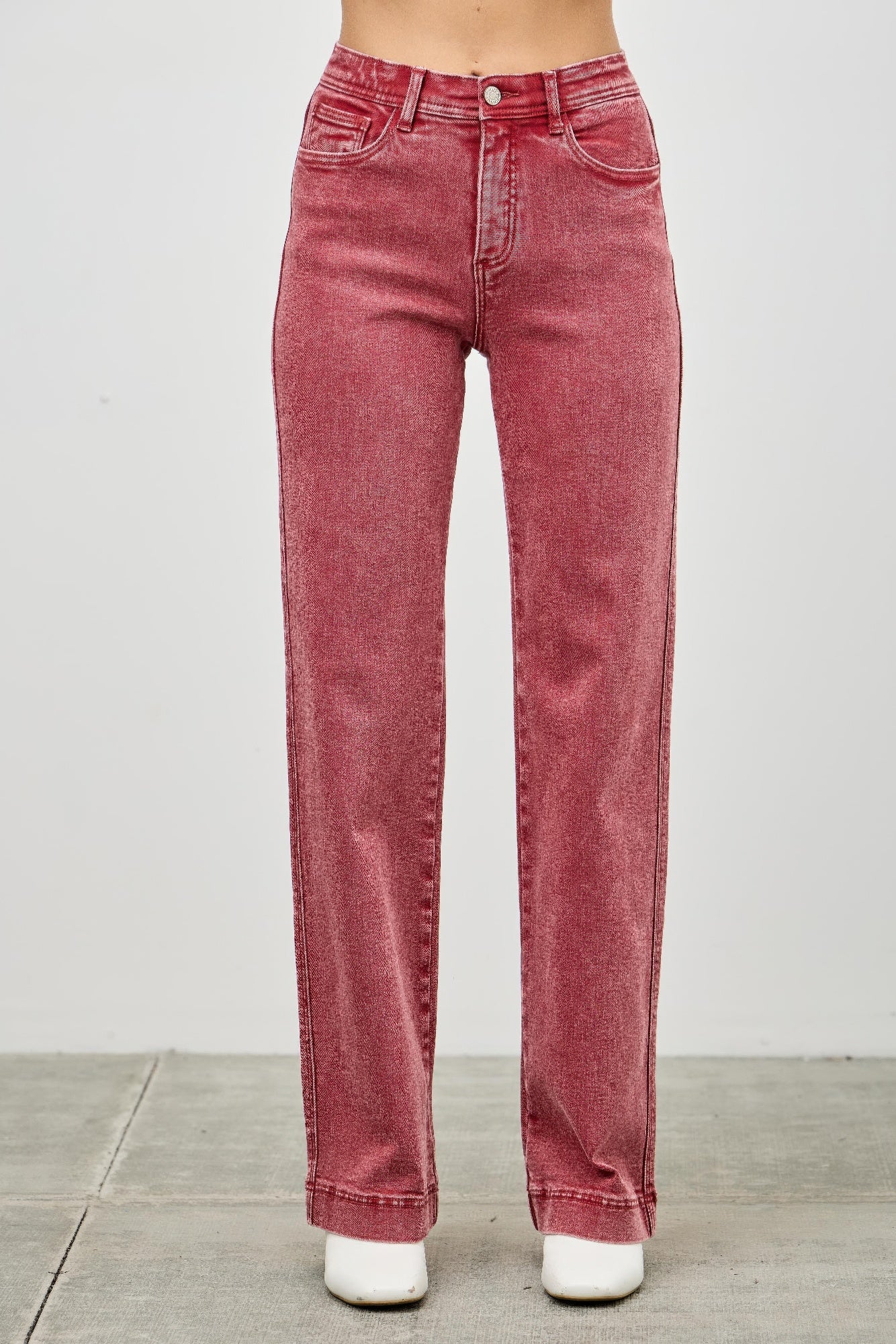 Saige Ruby Red High Rise Slim Wide Straight Leg Jeans-SAIGE DENIM-Reef Love