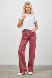 Saige Ruby Red High Rise Slim Wide Straight Leg Jeans-SAIGE DENIM-Reef Love