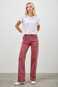 Saige Ruby Red High Rise Slim Wide Straight Leg Jeans-SAIGE DENIM-Reef Love