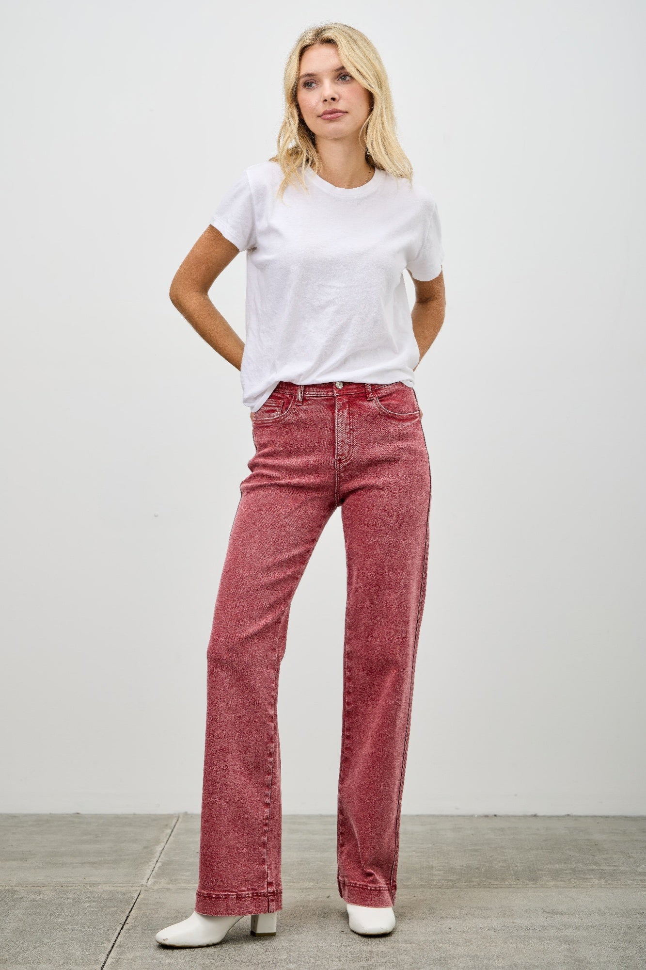 Saige Ruby Red High Rise Slim Wide Straight Leg Jeans-SAIGE DENIM-Reef Love
