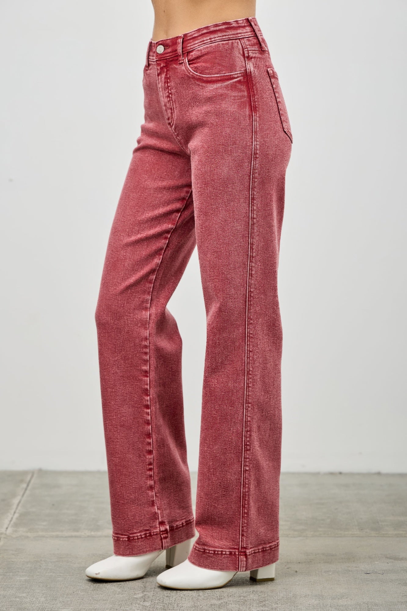 Saige Ruby Red High Rise Slim Wide Straight Leg Jeans-SAIGE DENIM-Reef Love
