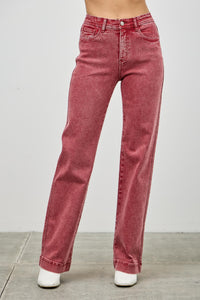 Saige Ruby Red High Rise Slim Wide Straight Leg Jeans-SAIGE DENIM-Reef Love