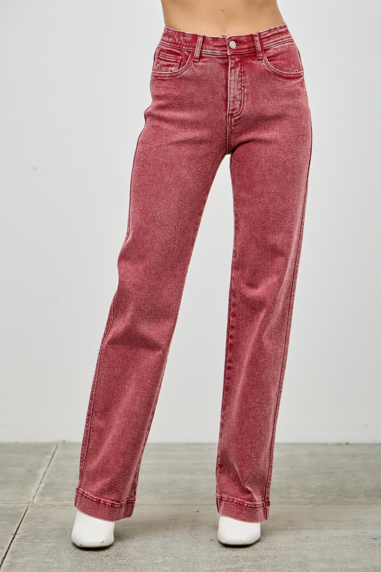 Saige Ruby Red High Rise Slim Wide Straight Leg Jeans-SAIGE DENIM-Reef Love