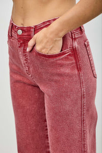 Saige Ruby Red High Rise Slim Wide Straight Leg Jeans-SAIGE DENIM-Reef Love
