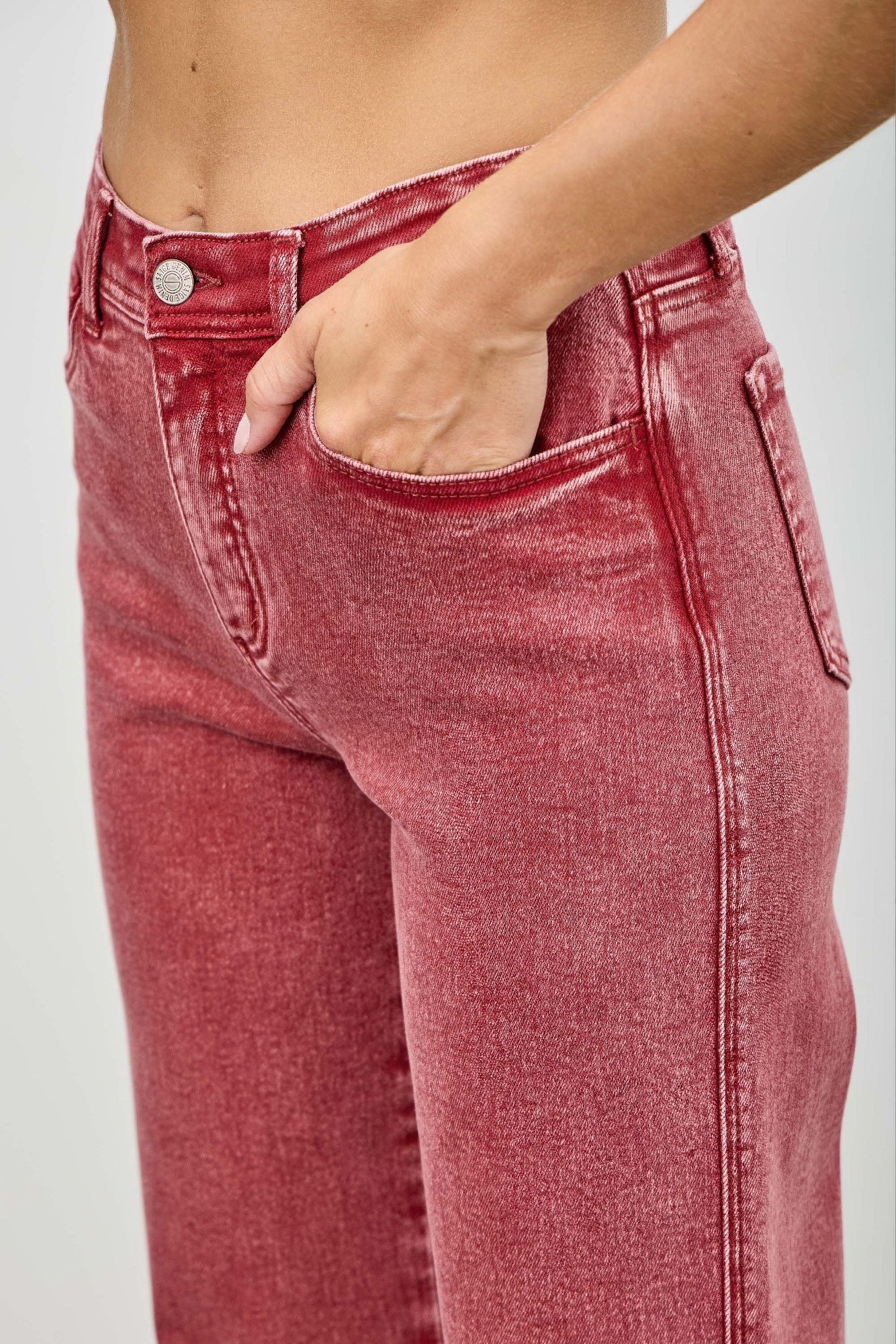 Saige Ruby Red High Rise Slim Wide Straight Leg Jeans-SAIGE DENIM-Reef Love