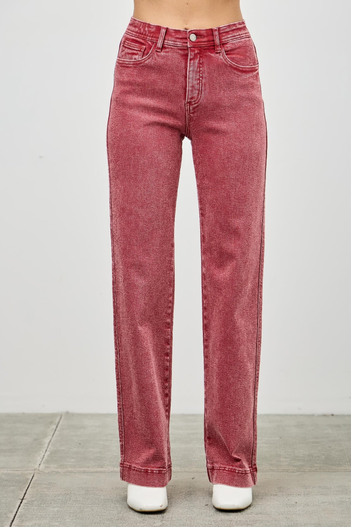 Saige Ruby Red High Rise Slim Wide Straight Leg Jeans-SAIGE DENIM-Reef Love