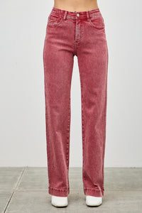 Saige Ruby Red High Rise Slim Wide Straight Leg Jeans-SAIGE DENIM-Reef Love
