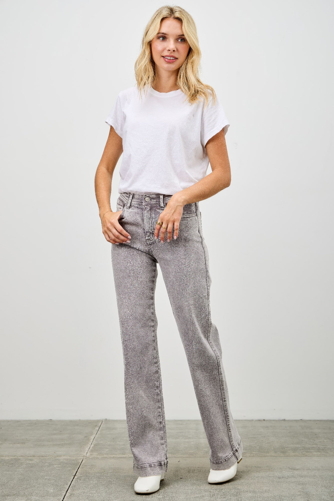 Saige High Rise Slim Wide Straight Jeans, Grey Wash-SAIGE DENIM-Reef Love