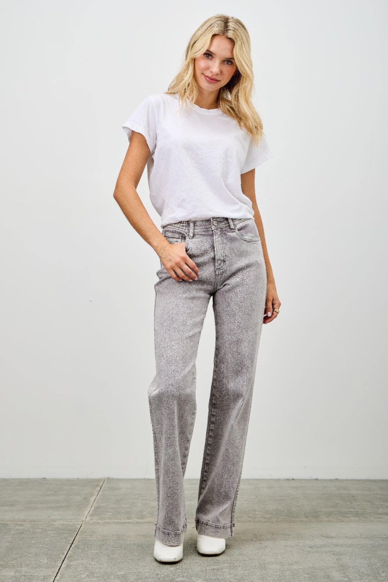 Saige High Rise Slim Wide Straight Jeans, Grey Wash-SAIGE DENIM-Reef Love