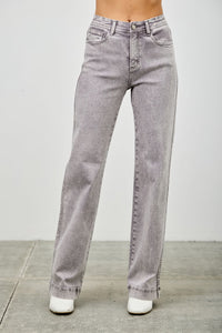 Saige High Rise Slim Wide Straight Jeans, Grey Wash-SAIGE DENIM-Reef Love