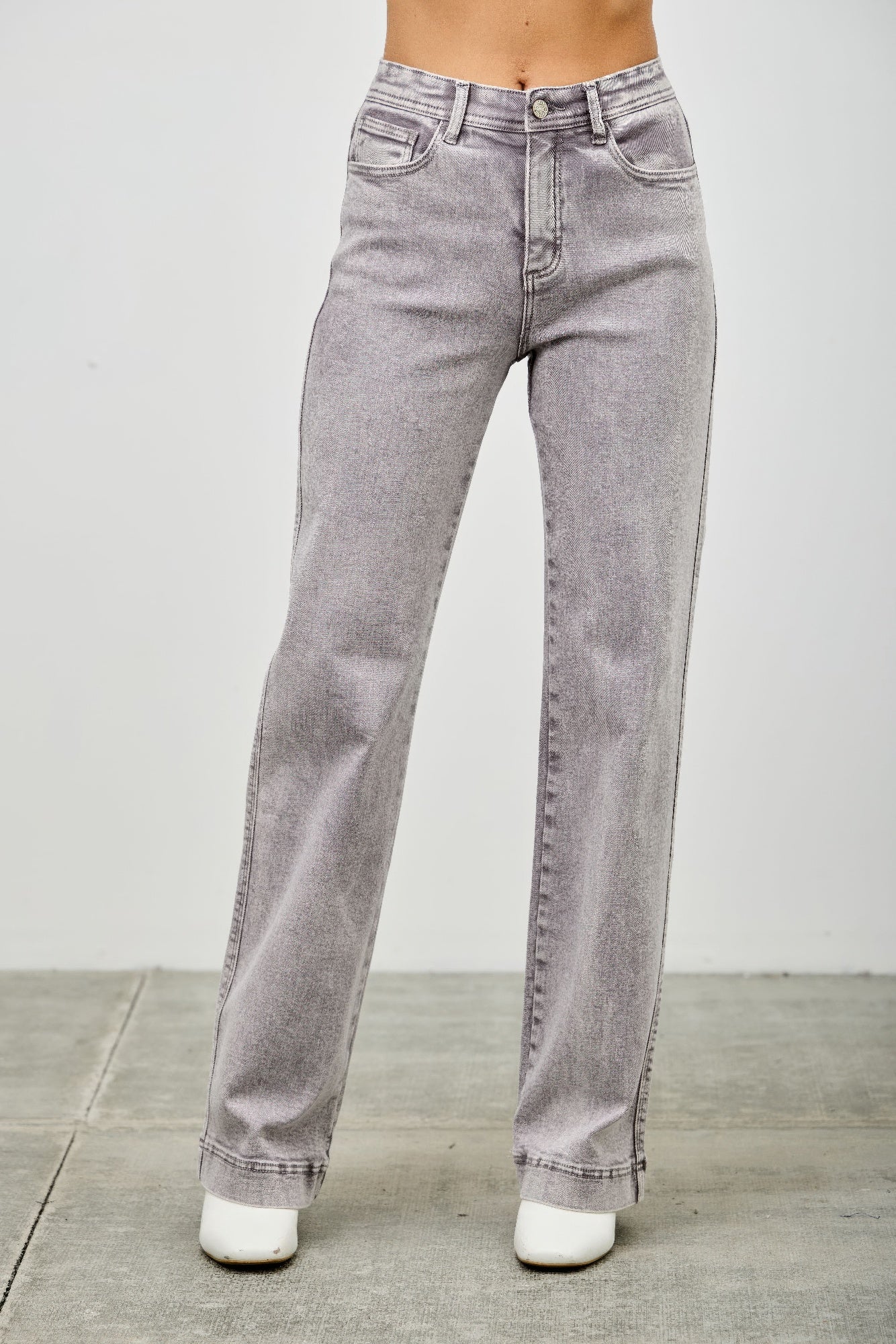 Saige High Rise Slim Wide Straight Jeans, Grey Wash-SAIGE DENIM-Reef Love
