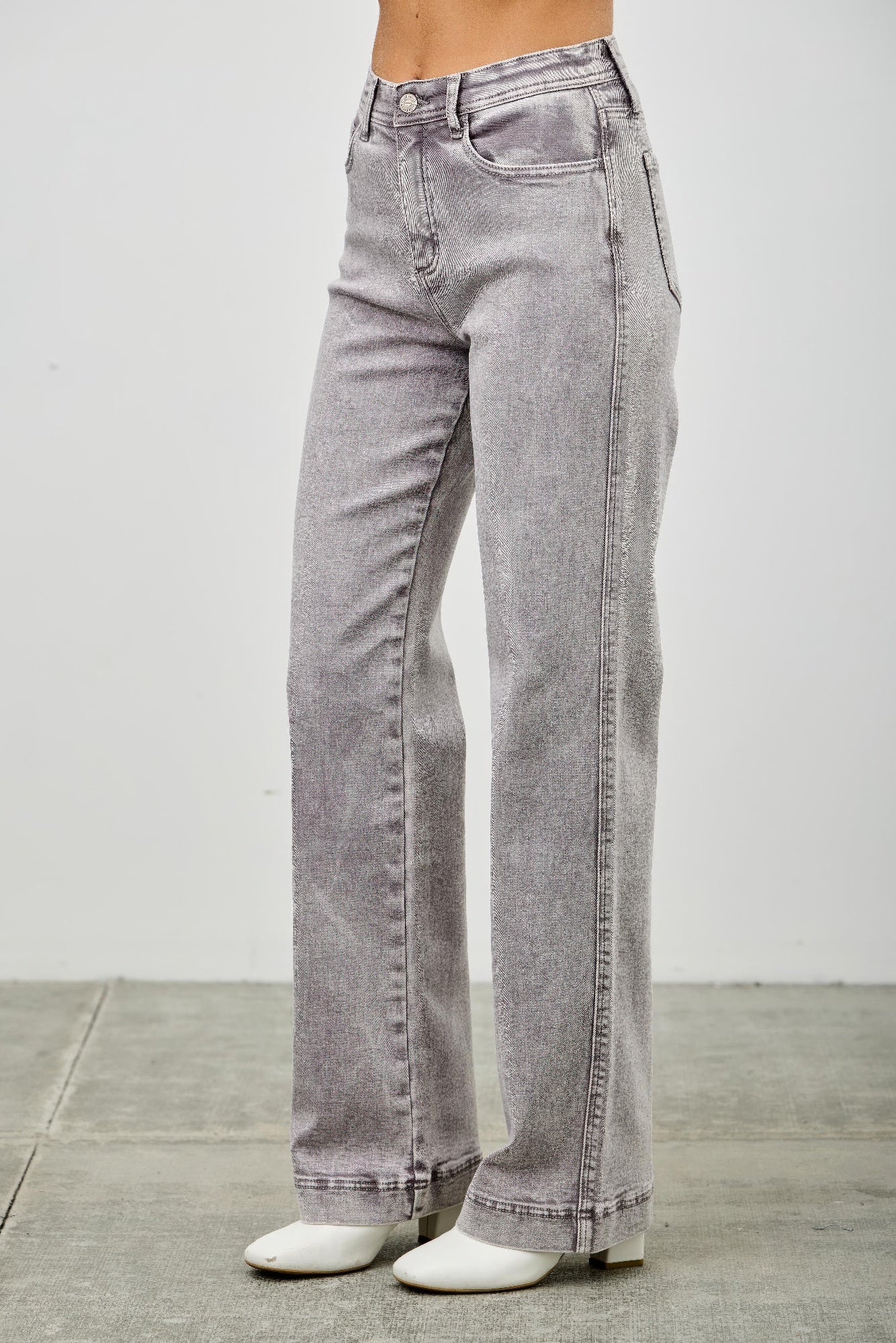 Saige High Rise Slim Wide Straight Jeans, Grey Wash-SAIGE DENIM-Reef Love
