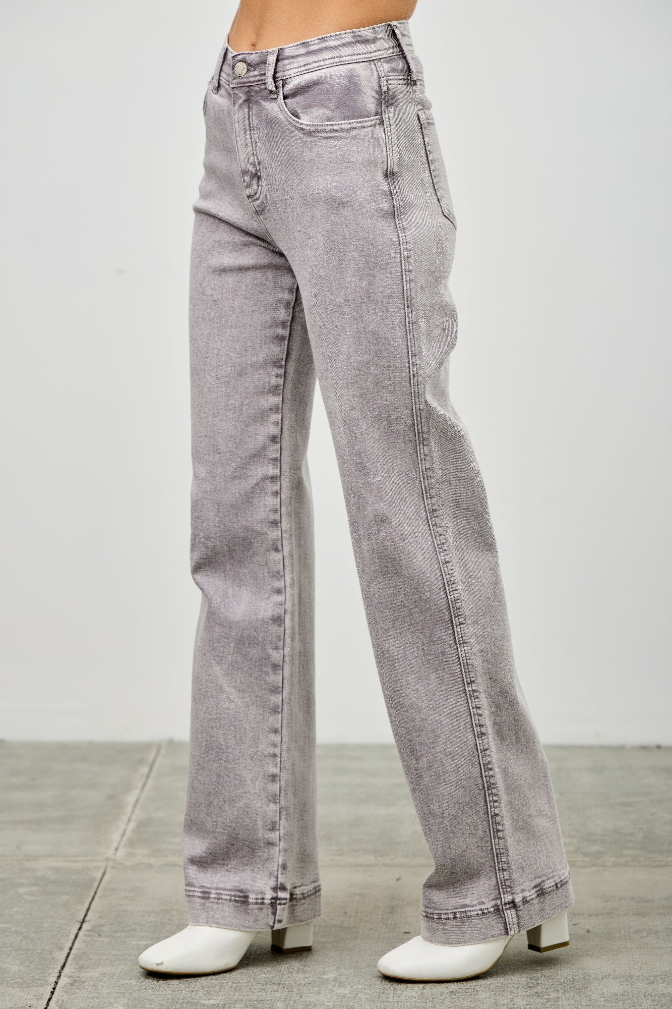Saige High Rise Slim Wide Straight Jeans, Grey Wash-SAIGE DENIM-Reef Love
