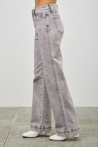 Saige High Rise Slim Wide Straight Jeans, Grey Wash-SAIGE DENIM-Reef Love