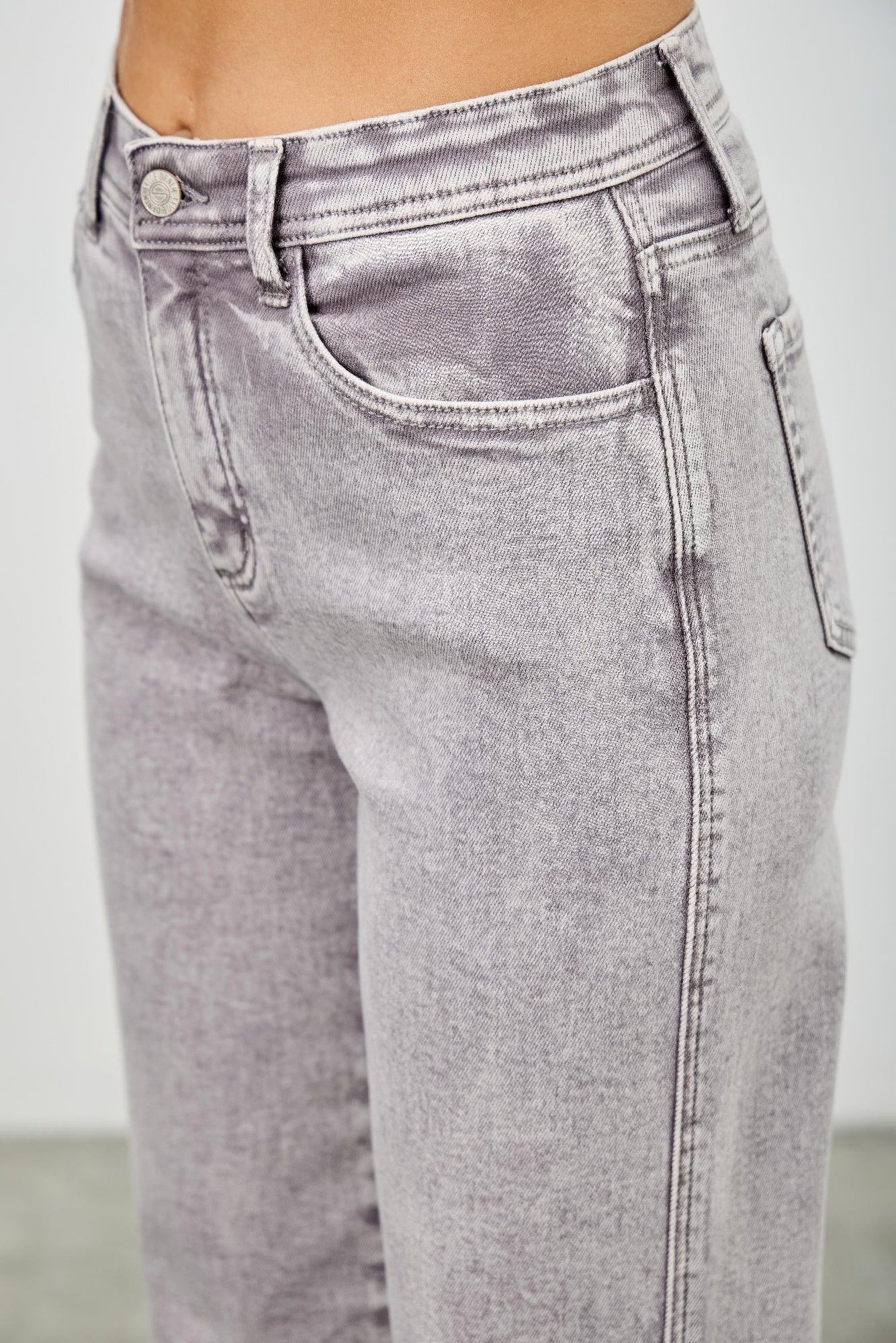 Saige High Rise Slim Wide Straight Jeans, Grey Wash-SAIGE DENIM-Reef Love