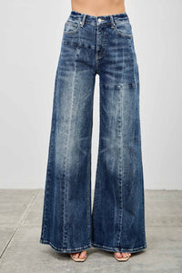 Saige Mid Rise Wide Leg Front Seam Jeans, Dark Wash-SAIGE DENIM-Reef Love