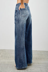 Saige Mid Rise Wide Leg Front Seam Jeans, Dark Wash-SAIGE DENIM-Reef Love