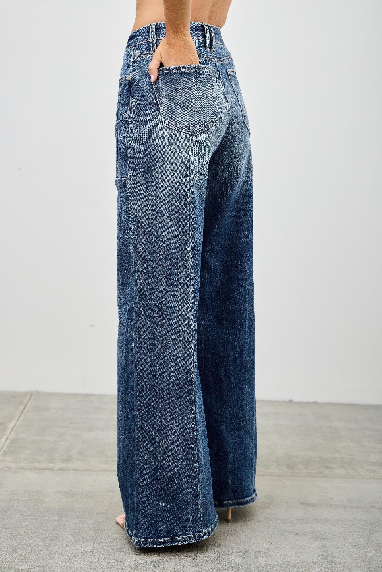 Saige Mid Rise Wide Leg Front Seam Jeans, Dark Wash-SAIGE DENIM-Reef Love
