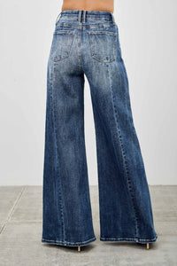 Saige Mid Rise Wide Leg Front Seam Jeans, Dark Wash-SAIGE DENIM-Reef Love