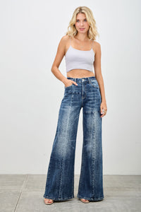 Saige Mid Rise Wide Leg Front Seam Jeans, Dark Wash-SAIGE DENIM-Reef Love