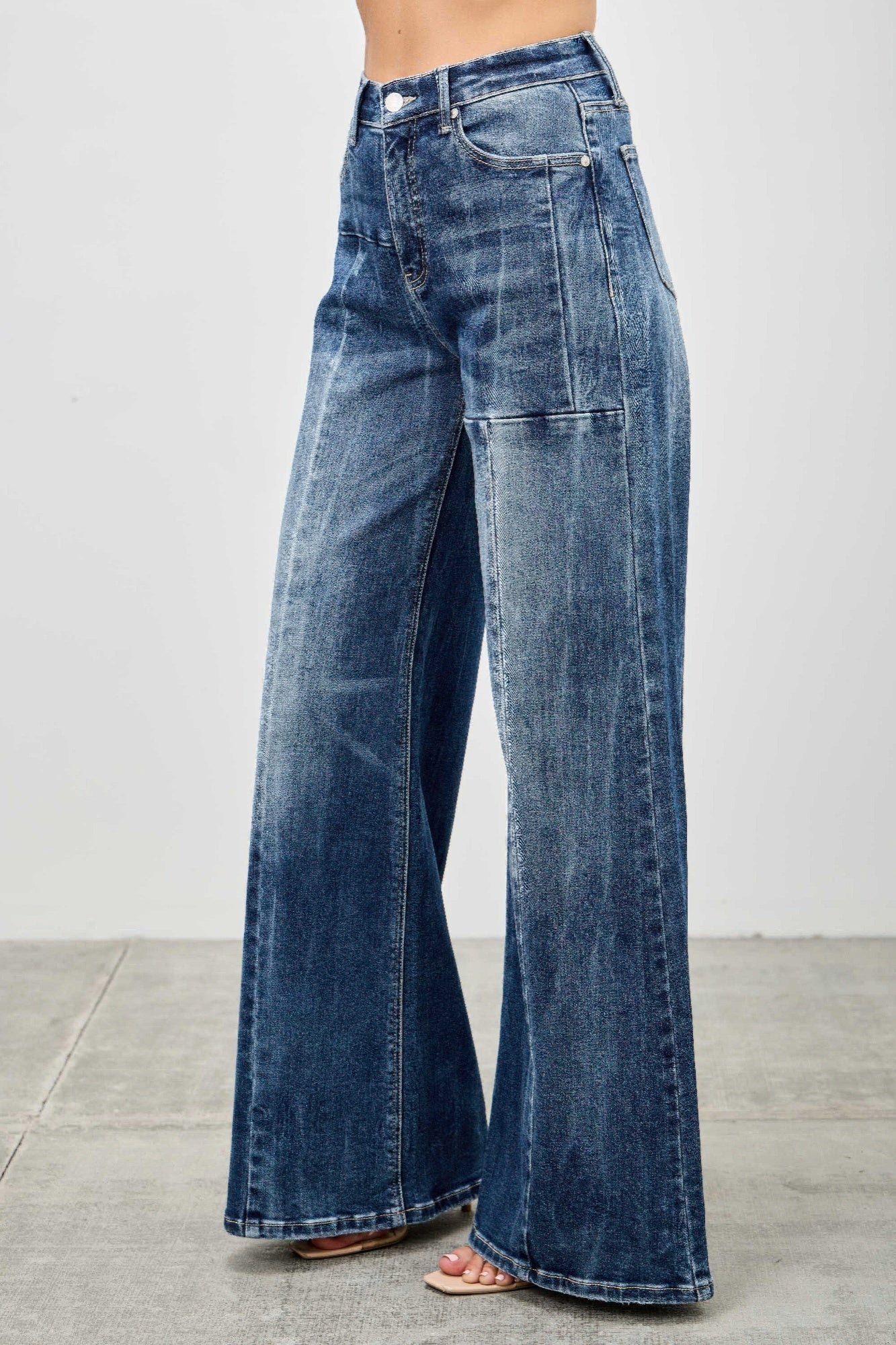 Saige Mid Rise Wide Leg Front Seam Jeans, Dark Wash-SAIGE DENIM-Reef Love