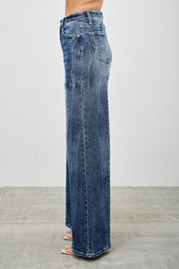 Saige Mid Rise Wide Leg Front Seam Jeans, Dark Wash-SAIGE DENIM-Reef Love