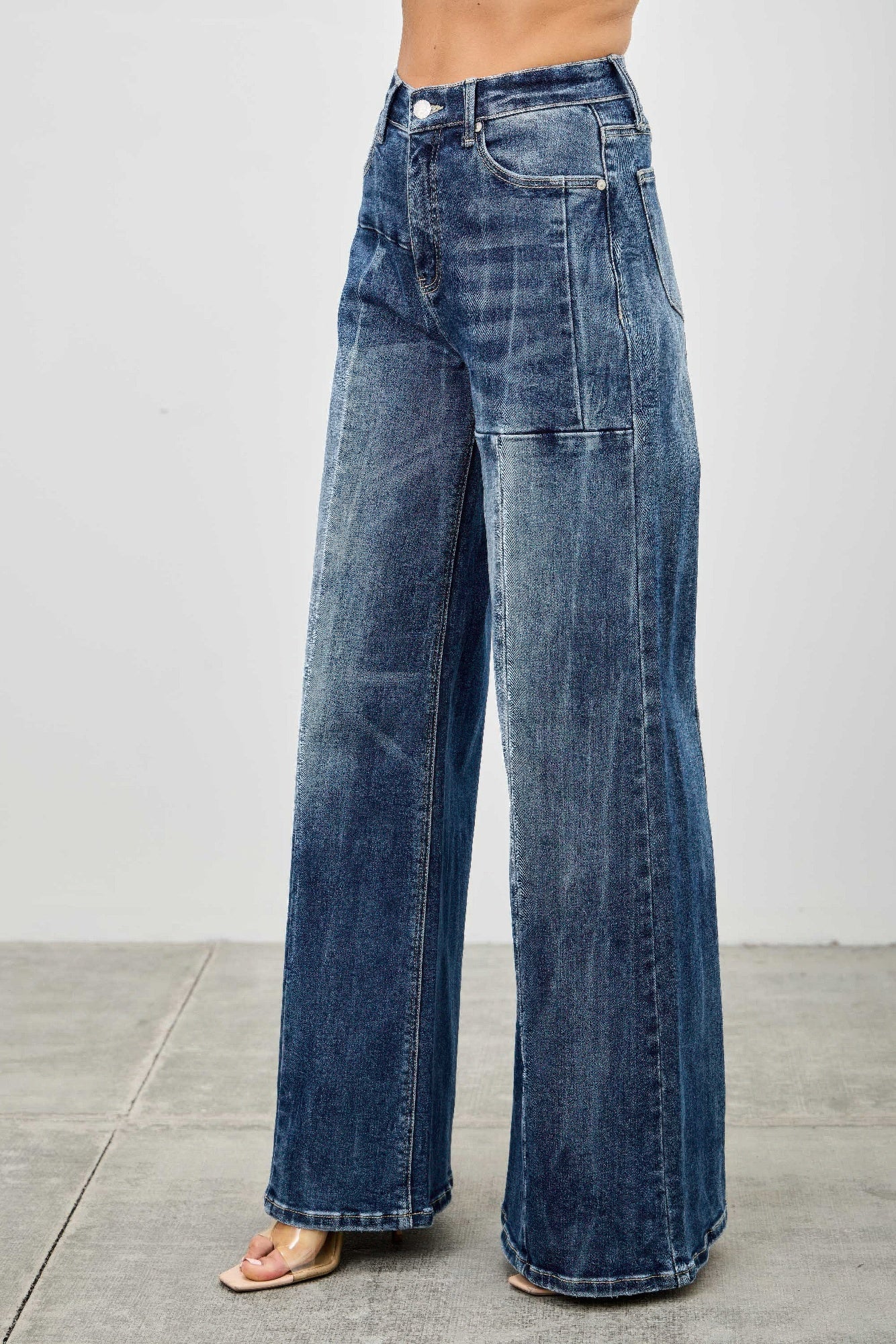Saige Mid Rise Wide Leg Front Seam Jeans, Dark Wash-SAIGE DENIM-Reef Love