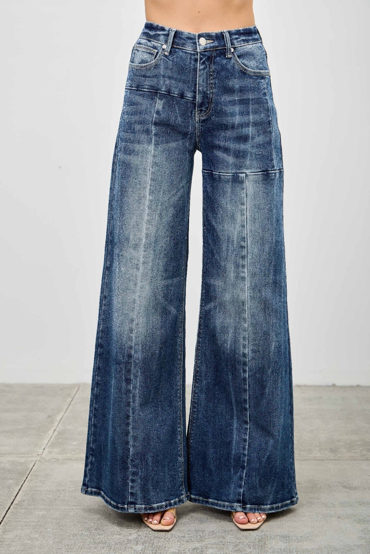 Saige Mid Rise Wide Leg Front Seam Jeans, Dark Wash-SAIGE DENIM-Reef Love