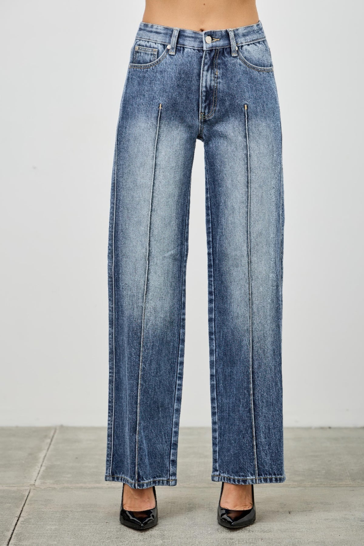 Saige Mid Rise Baggy Straight With Pintuck Jeans-SAIGE DENIM-Reef Love